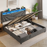 Cassington Home Winsted Upholstered Gas Lift Storage Bed with LED