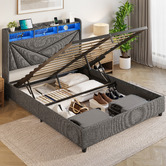 Cassington Home Winsted Upholstered Gas Lift Storage Bed with LED