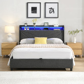 Cassington Home Winsted Upholstered Gas Lift Storage Bed with LED
