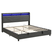 Cassington Home Winsted Upholstered Gas Lift Storage Bed with LED