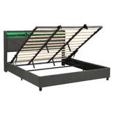 Cassington Home Winsted Upholstered Gas Lift Storage Bed with LED