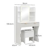 Cassington Home 2 Piece Tetia LED Dressing Table &amp; Stool Set