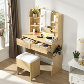 Cassington Home 2 Piece Tetia LED Dressing Table &amp; Stool Set