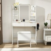 Cassington Home 2 Piece Tetia LED Dressing Table &amp; Stool Set