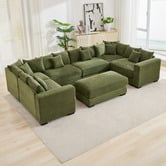 Cassington Home Winona 5 Seater Corduroy Modular Sofa &amp; Ottoman Set