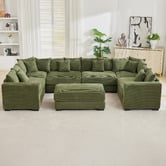 Cassington Home Winona 5 Seater Corduroy Modular Sofa &amp; Ottoman Set