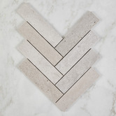 Cove Tiles Elias Tumbled Grey Large Herringbone Travertine Mosaic Tile