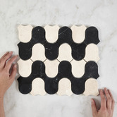 Cove Tiles Toru Cream &amp; Black Marble Mosaic Tile
