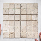 Cove Tiles Nadia Tumbled Beige Small Square Travertine Mosaic Tile