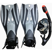 OZ Ocean 3 Piece Grey Rotto Snorkel &amp; Fin Set
