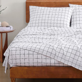 Lane Linen Charcoal Windowpane Organic Washed Cotton Sheet Set