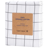 Lane Linen Charcoal Windowpane Organic Washed Cotton Sheet Set