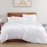 Lane Linen Charcoal Windowpane Organic Washed Cotton Sheet Set