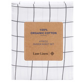 Lane Linen Charcoal Windowpane Organic Washed Cotton Sheet Set