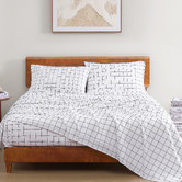 Lane Linen Charcoal Windowpane Organic Washed Cotton Sheet Set