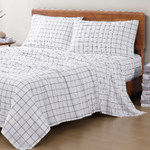 Lane Linen Charcoal Windowpane Organic Washed Cotton Sheet Set