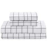 Lane Linen Charcoal Windowpane Organic Washed Cotton Sheet Set