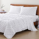 Lane Linen Black Polka Dot Organic Washed Cotton Sheet Set