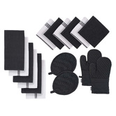 Lane Linen 16 Piece Cotton Tea Towel, Dish Cloth, Pot Holder &amp; Oven Mitt Set