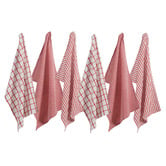Lane Linen 6 Piece Red Cotton Tea Towel Set