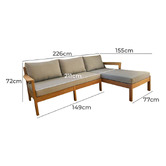 Warwilla Living 4 Seater Charley Teak Wood Outdoor Sofa with Right Chaise