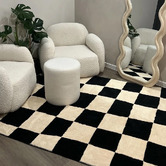 Double Black Checked Out Machine Washable Rug