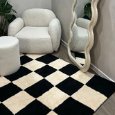 Double Black Checked Out Machine Washable Rug