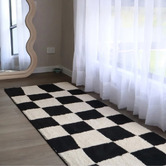 Double Black Checked Out Machine Washable Rug