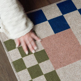 Double Pale Pink Checkered Machine Washable Rug