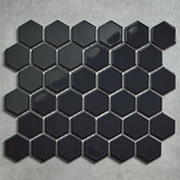 Splash Tiles Remi 325 x 281mm Gloss Black Hexagon Porcelain Mosaic Tile