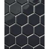 Splash Tiles Remi 325 x 281mm Gloss Black Hexagon Porcelain Mosaic Tile