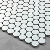 Splash Tiles Ainsley 314 x 328mm Gloss White Penny Round Porcelain Mosaic Tile