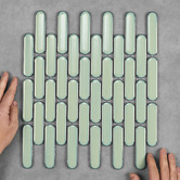 Splash Tiles Avery Gloss Antique Green Tic Tac Porcelain Mosaic Tile