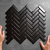 Elena Tiles Carlotta Black Satin Herringbone Porcelain Mosaic Tile