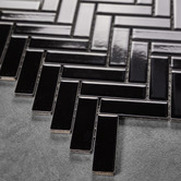 Elena Tiles Carlotta Black Satin Herringbone Porcelain Mosaic Tile