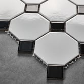 Elena Tiles Stanmore Gloss White &amp; Black Octagon Porcelain Mosaic Tile