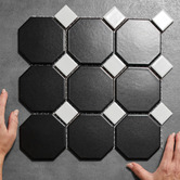 Elena Tiles Stanmore Matt Black &amp; White Octagon Porcelain Mosaic Tile