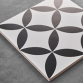Elena Tiles Florence Matt White &amp; Black Decorative Porcelain Tile