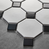 Elena Tiles Stanmore White &amp; Black Octagon Porcelain Mosaic Tile