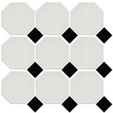 Elena Tiles Stanmore White &amp; Black Octagon Porcelain Mosaic Tile