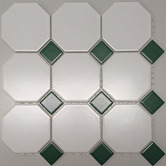 Elena Tiles Stanmore White &amp; Green Octagon Porcelain Mosaic Tile
