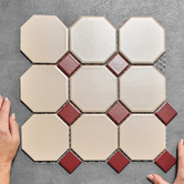Elena Tiles Stanmore Matt White &amp; Burgundy Octagon Porcelain Mosaic Tile