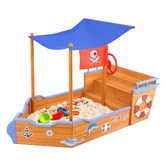 Keezi Keezi 102cm Fir Wood Boat Sandpit with Canopy