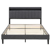 Haven Cove Furniture Grey Lusamine Linen Queen Bed with LED &amp; Charging Station