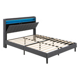 Haven Cove Furniture Grey Lusamine Linen Queen Bed with LED &amp; Charging Station
