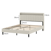 Haven Cove Furniture Oskar Upholstered Queen Bed Frame with LED &amp; Charging Station