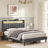 Haven Cove Furniture Grey Lusamine Linen Queen Bed with LED &amp; Charging Station