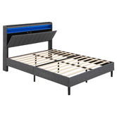 Haven Cove Furniture Grey Lusamine Linen Queen Bed with LED &amp; Charging Station
