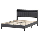 Haven Cove Furniture Grey Lusamine Linen Queen Bed with LED &amp; Charging Station