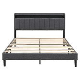 Haven Cove Furniture Grey Lusamine Linen Queen Bed with LED &amp; Charging Station